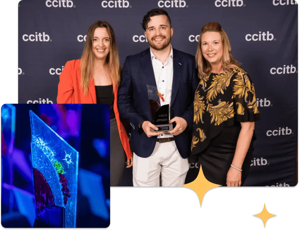 L’équipe de Cercle d’Or Média reçoit le Prix Stellar 2023, catégorie Entreprise engagée, au gala de la Chambre de commerce et d’industrie Thérèse-De Blainville