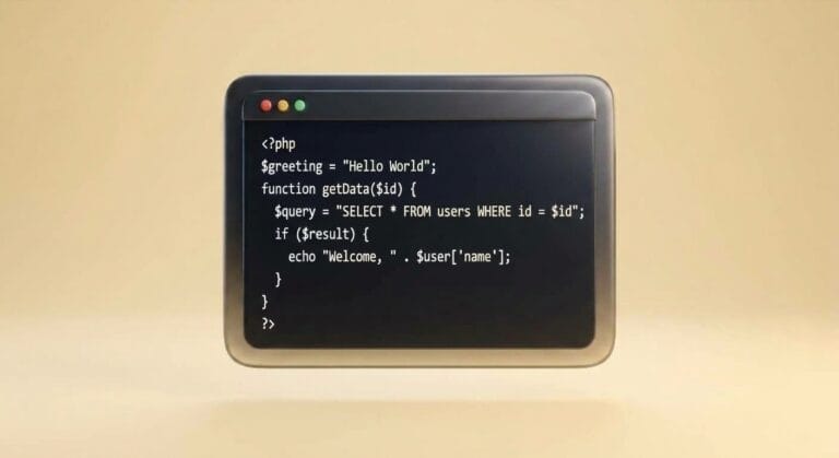 Illustration conceptuelle code PHP sur écran - Article de blogue Cercle d'Or Média
