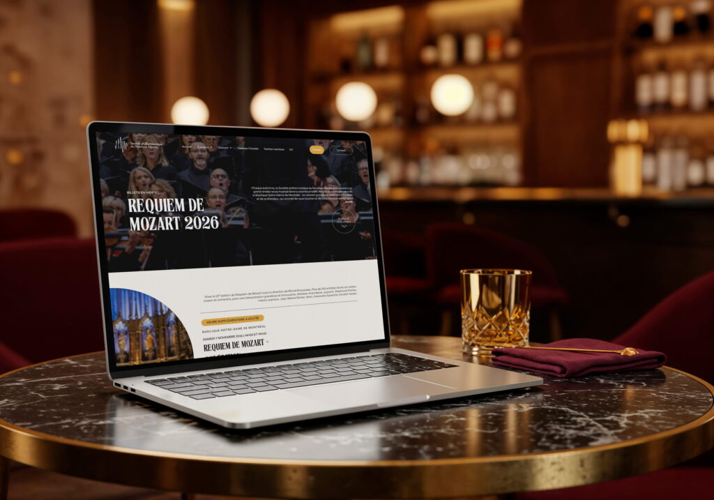 Page de programmation des concerts de la Société philharmonique du Nouveau Monde (SPNM), conçue par Cercle d’Or Média